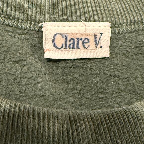 Clare V Womens OUI Cotton Pullover Crewneck Sweatshirt Green Size small - Picture 9 of 9
